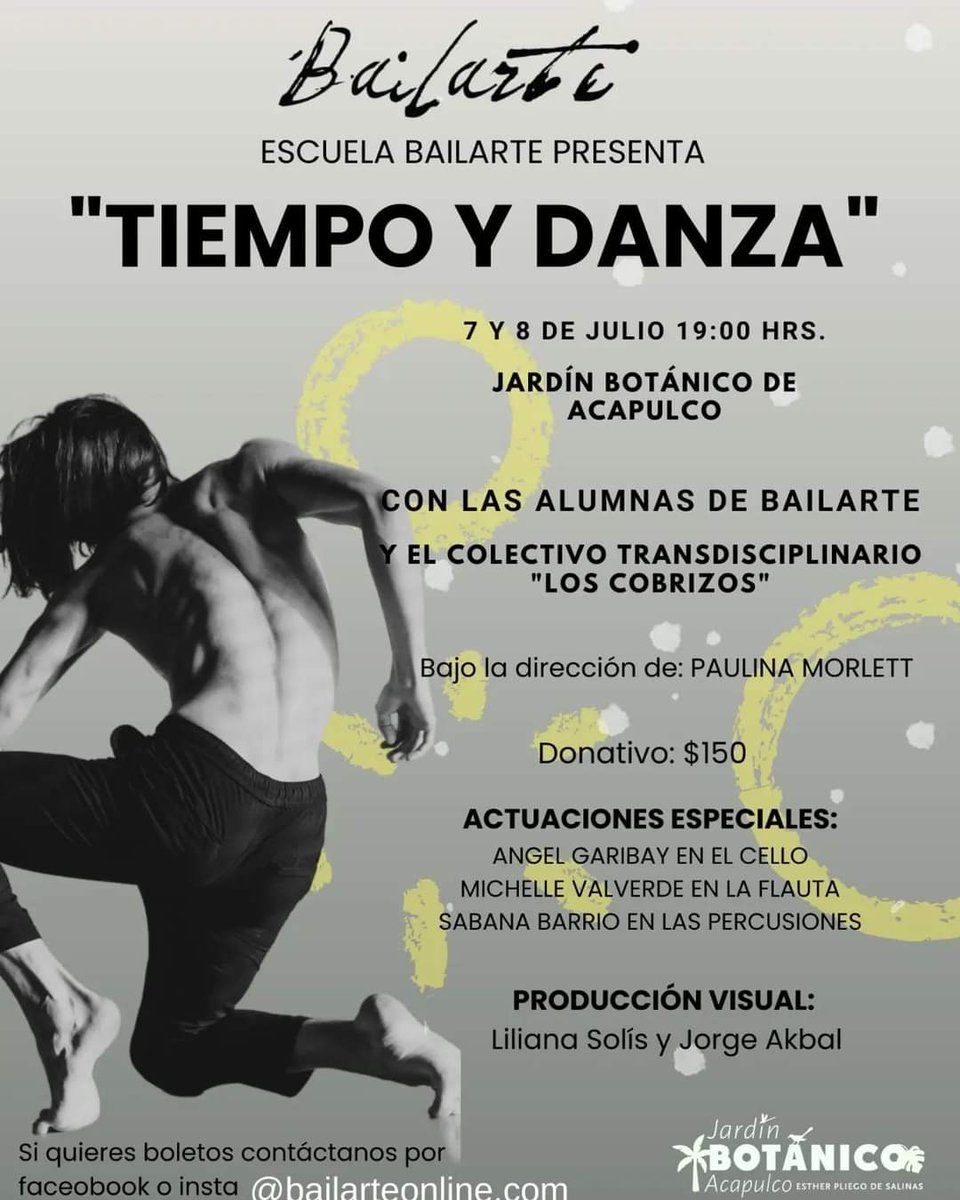 PaginaZeroMx's tweet photo. Disfruta del festival: "Tiempo y Danza", Estudio y celebración  de la danza y música a través del tiempo.
7 y 8 julio 2023 | 19 h | Anfiteatro del @JBotanicoAca
Donativo $150.
Boletos al 7441744984 https://t.co/UmK7b1UDL7