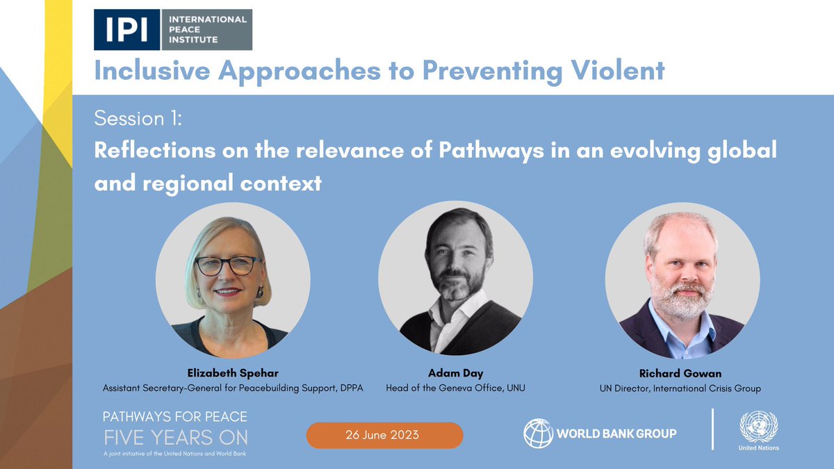 DrRoselynAkombe's tweet photo. Honored to moderate this wrap-event of the UN-WB initiative on #PathwaysforPeace with @ElizabethSpehar @AdamDayGeneva @RichardGowan1 hosted by @ipinst https://t.co/2AOVr73pyI