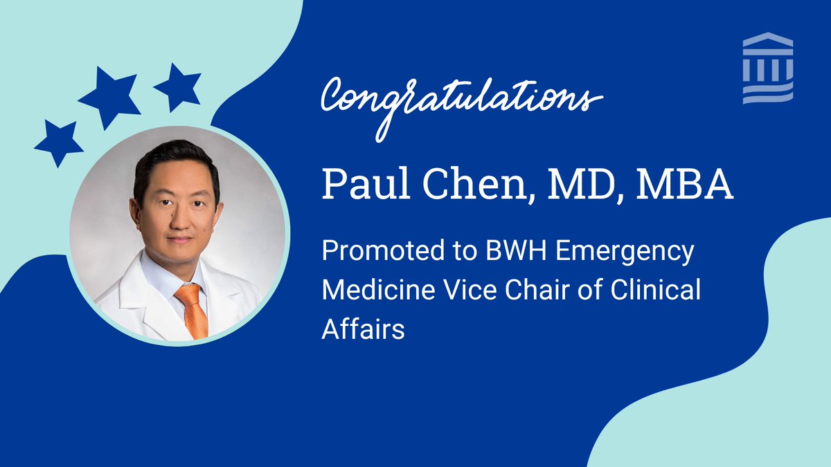 Congratulations to Dr. Paul Chen, who has just been named the new BWH Emergency Medicine Vice Chair of Clinical Affairs! #emergencymedicine @brighamwomens #medtwitter