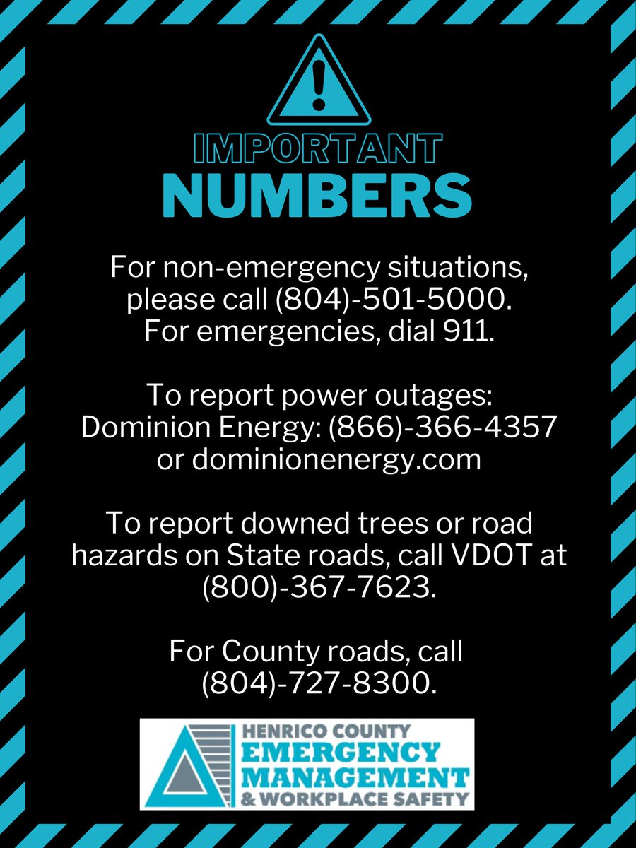 ⚠️Keep these important numbers on hand in case of a severe weather event!⚠️ #HenricoReady #WeatherAware