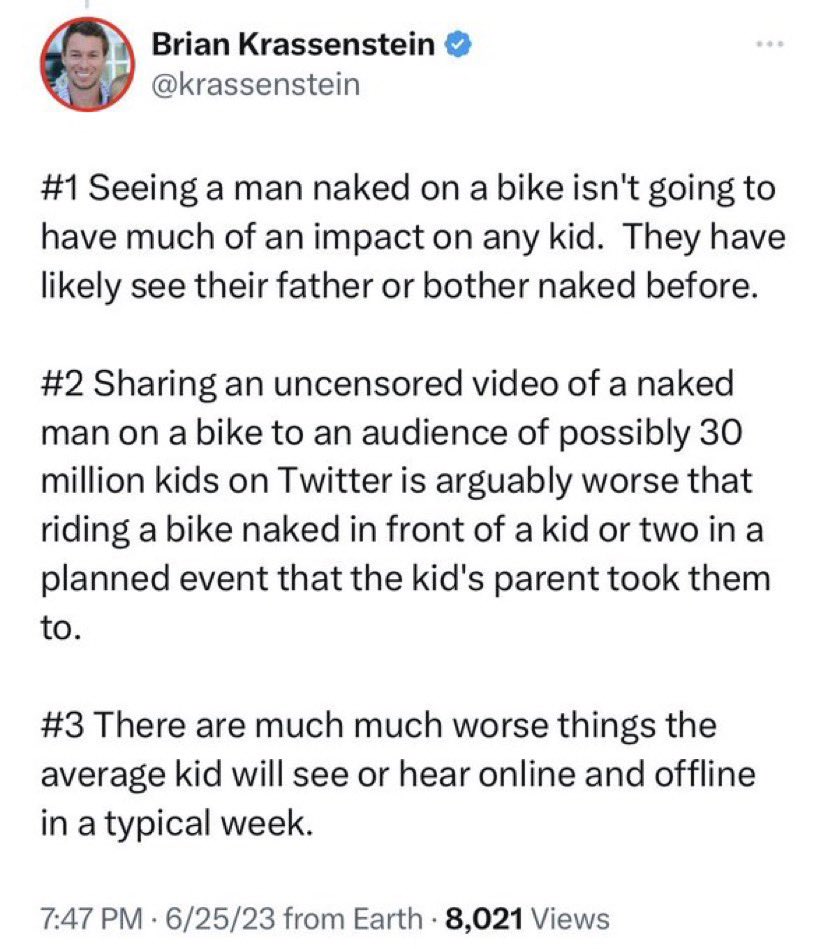 stclairashley's tweet image. defending naked bicyclist pervert shows for children to own the right