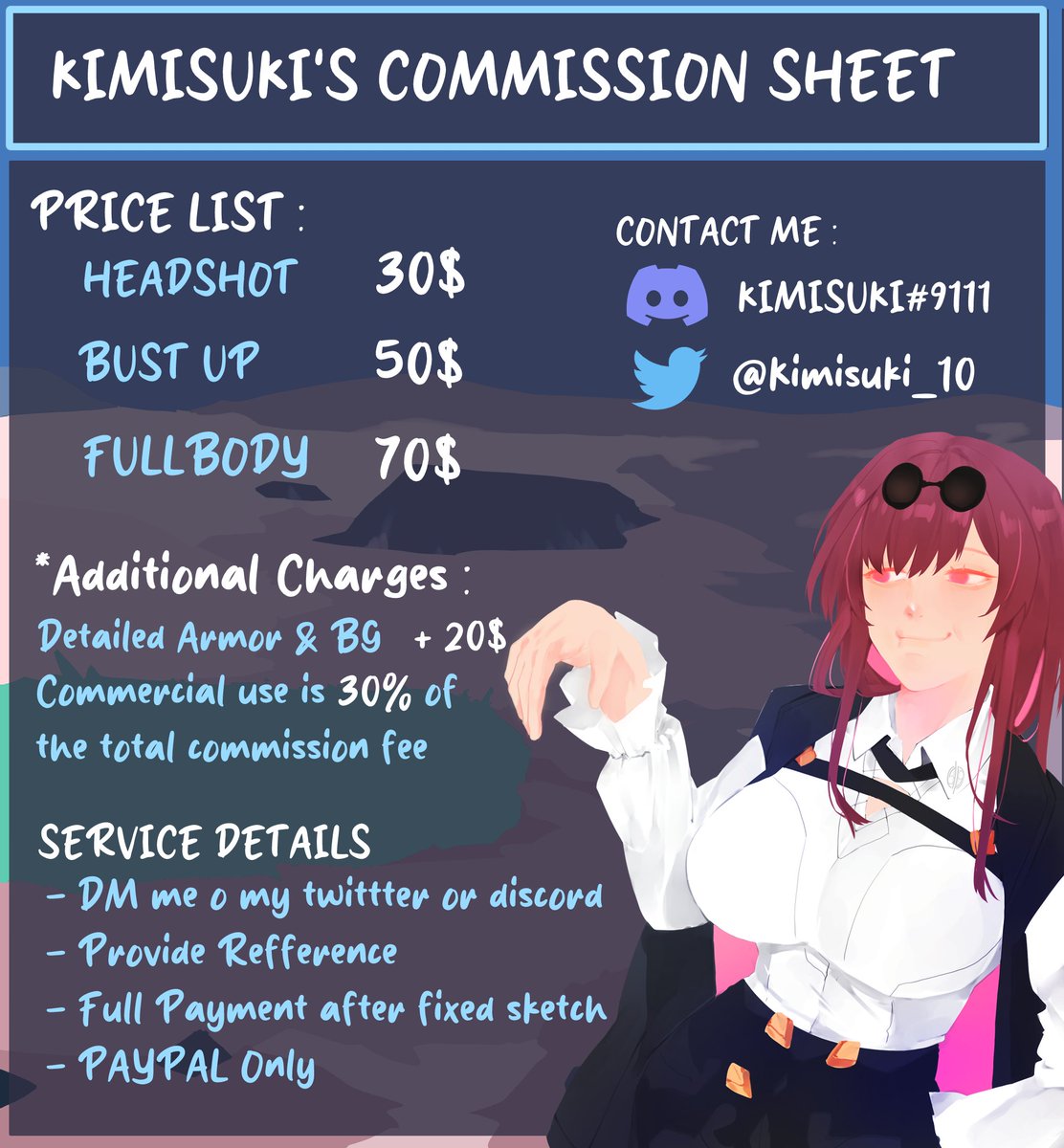 Hi!
I'm opening 5 slot commission for this june
if you're interested you can DM me here or on discord : kimisuki#9111
Retweets are very Appreciated!
Thanks^^
#CommissionSheet #commissionsopen #Commission #art #commissionsample #Anitwt #ArtistOnTwitter