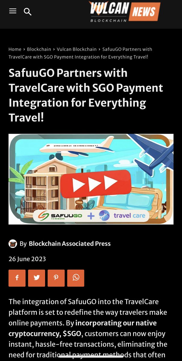 SafuuGO Partners with TravelCare with SGO Payment Integration for Everything Travel! vulcanblockchainnews.xyz/safuugo-partne… via @VBlockchainNews