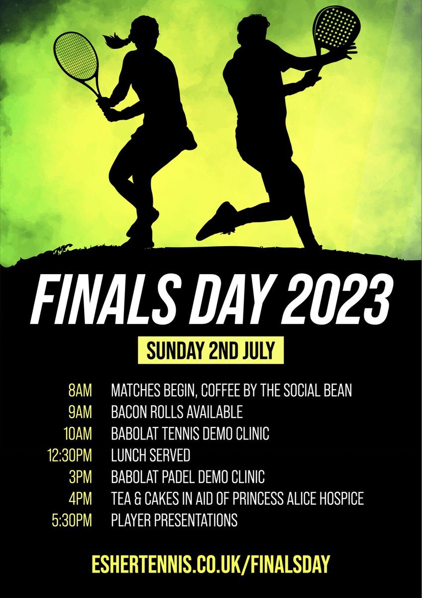 Finals Day is this Sunday! 

Order your food at: eshertennis.co.uk/finalsday