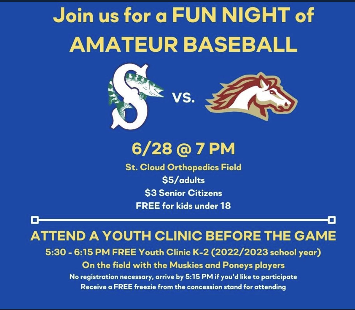 Sartell Muskies (@sartell_muskies) on Twitter photo Join us for a fun night with the kids Wednesday. Youth clinic from 5:30-6:15 for kids K-2 prior to the Muskies game vs <a href="/TheStonePoneys/">Sartell Stone Poneys</a> . Kids get in free to the game. Join us for a fun night with the kids Wednesday. Youth clinic from 5:30-6:15 for kids K-2 prior to the Muskies game vs <a href="/TheStonePoneys/">Sartell Stone Poneys</a> . Kids get in free to the game.