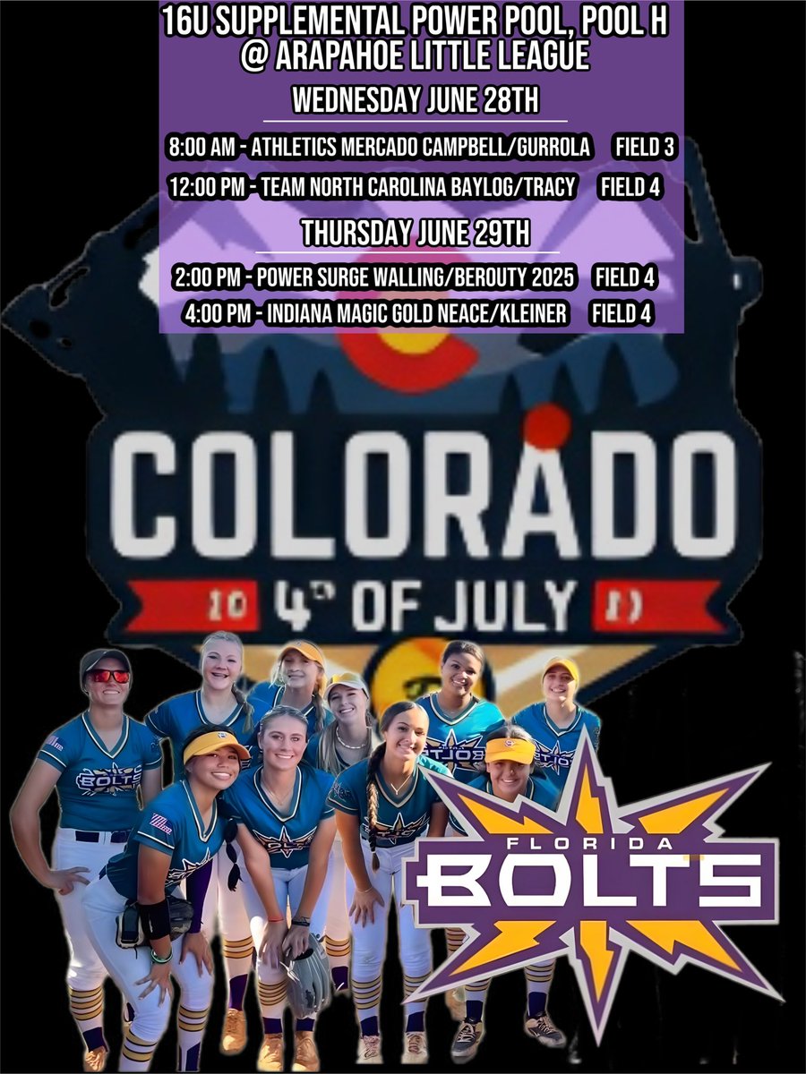 Come check us out for a in Colorado! @triplecrownspts Sparkler! Then we dig in Wednesday! @BOLTS07_G8wood @ExtraInningSB @D1Uncommitted @IHartFastpitch @StriveSoftball @SoftballDown @SBRRetweets @TopPreps @SoftballRecruit @SoftballPros @LegacyLegendsS1