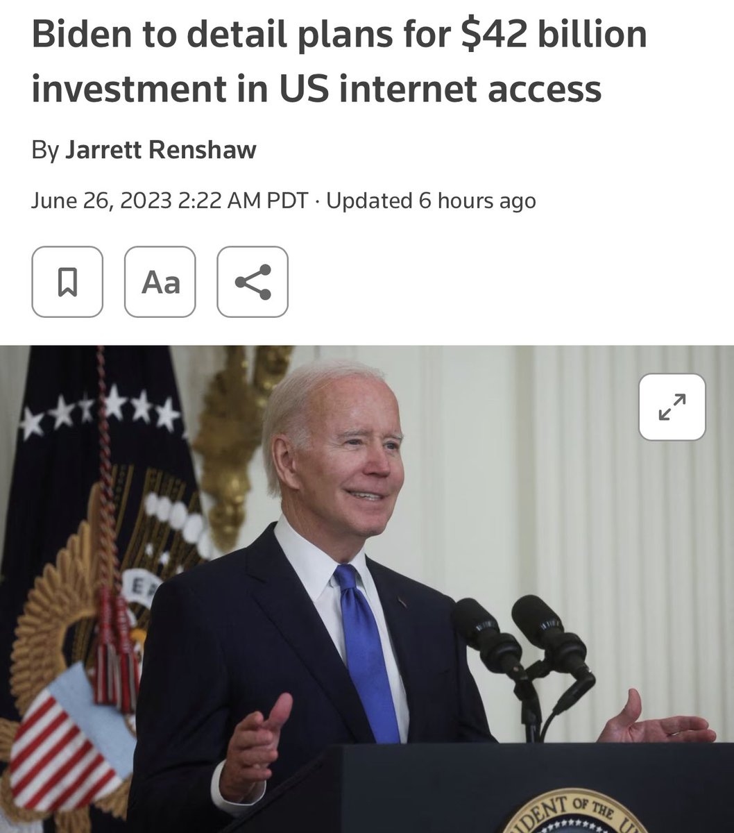 THIS IS BIG—

“U.S. President Joe Biden on Monday plans to lay out how a $42 billion investment in expanding internet access will be divvied up among the nation's 50 states, in an effort to give all Americans access to high-speed broadband by 2030.”

reuters.com/world/us/biden…