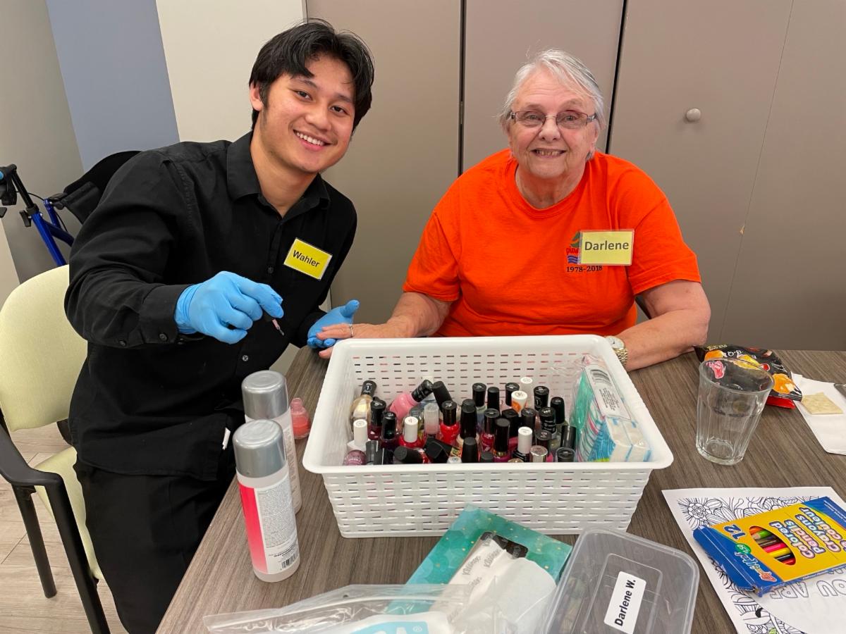 Our Canada Summer Jobs Student, Wahler, treated our clients to manicures.

In photo: Wahler with Darlene.

Great work Wahler! We appreciate you so much!

#ADP #AdultDayProgram #CanadaSummerStudent