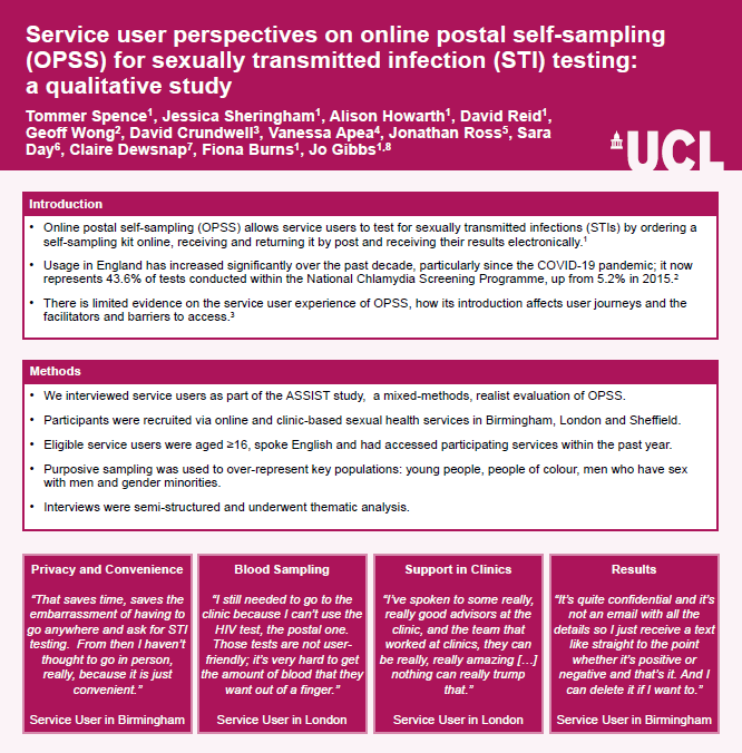 I'm sadly not at @BASHH_UK Conference but some of our @ASSIST_OPSS qualitative work is!

Check out P135 and P170 to find out about our research exploring what service users think about online postal self-sampling and what staff have told us about its implementation. #BASHH2023