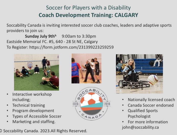 Clubbsport's tweet image. Coach development for adapted soccer in Calgary. Sign up now and be part of the change. #albertasoccer #calgarysoccer #soccability #yycadaptedhub