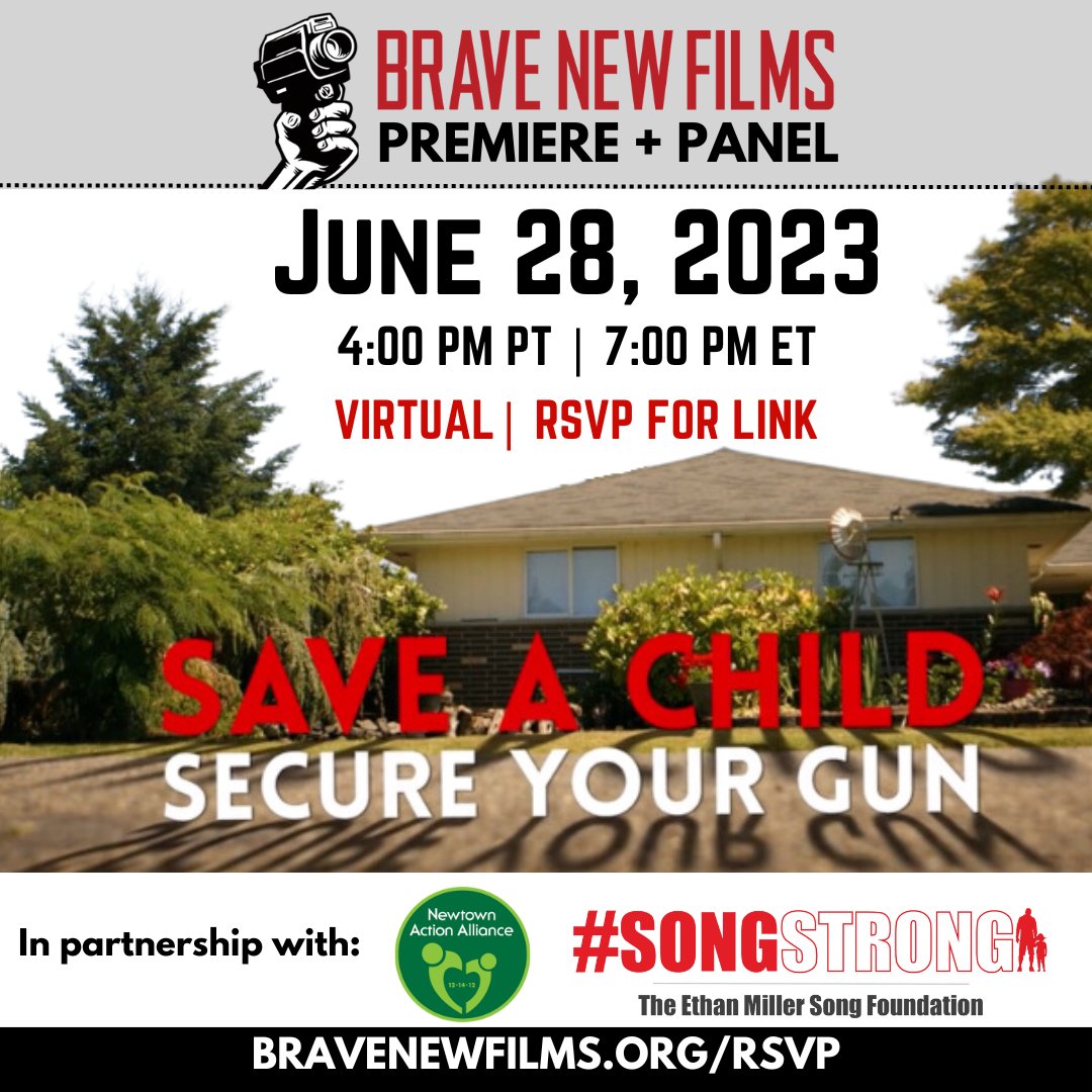 NewtownAction's tweet image. 4.6 million American kids live in homes with unsecured guns. Join Ethan Miller Song Foundation and us on Wednesday at 7pm ET to watch the #KeepKidsSafe @bravenewfilms on the impact of unsecured guns on American families and listen to the parents who have been directly impacted by…