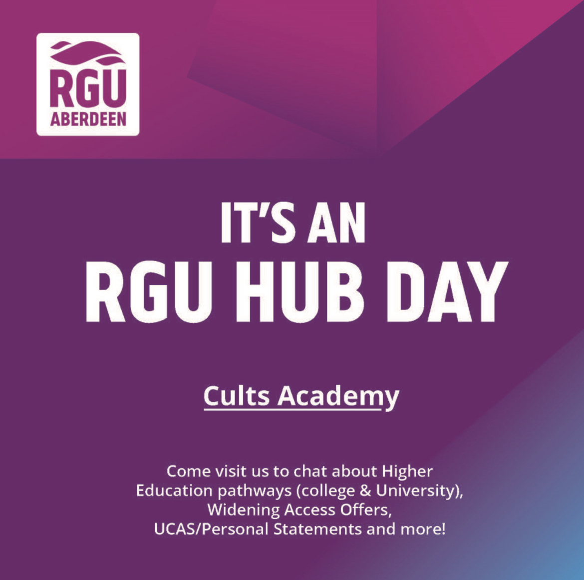 Hello @CultsAcademy Are looking forward to the Summer Holidays? 🍦 Louise is at your School today! You can chat to Louise about Life as a Student, Studying at RGU and More! If you have any questions over the summer please get in touch! ✉️: access@rgu.ac.uk