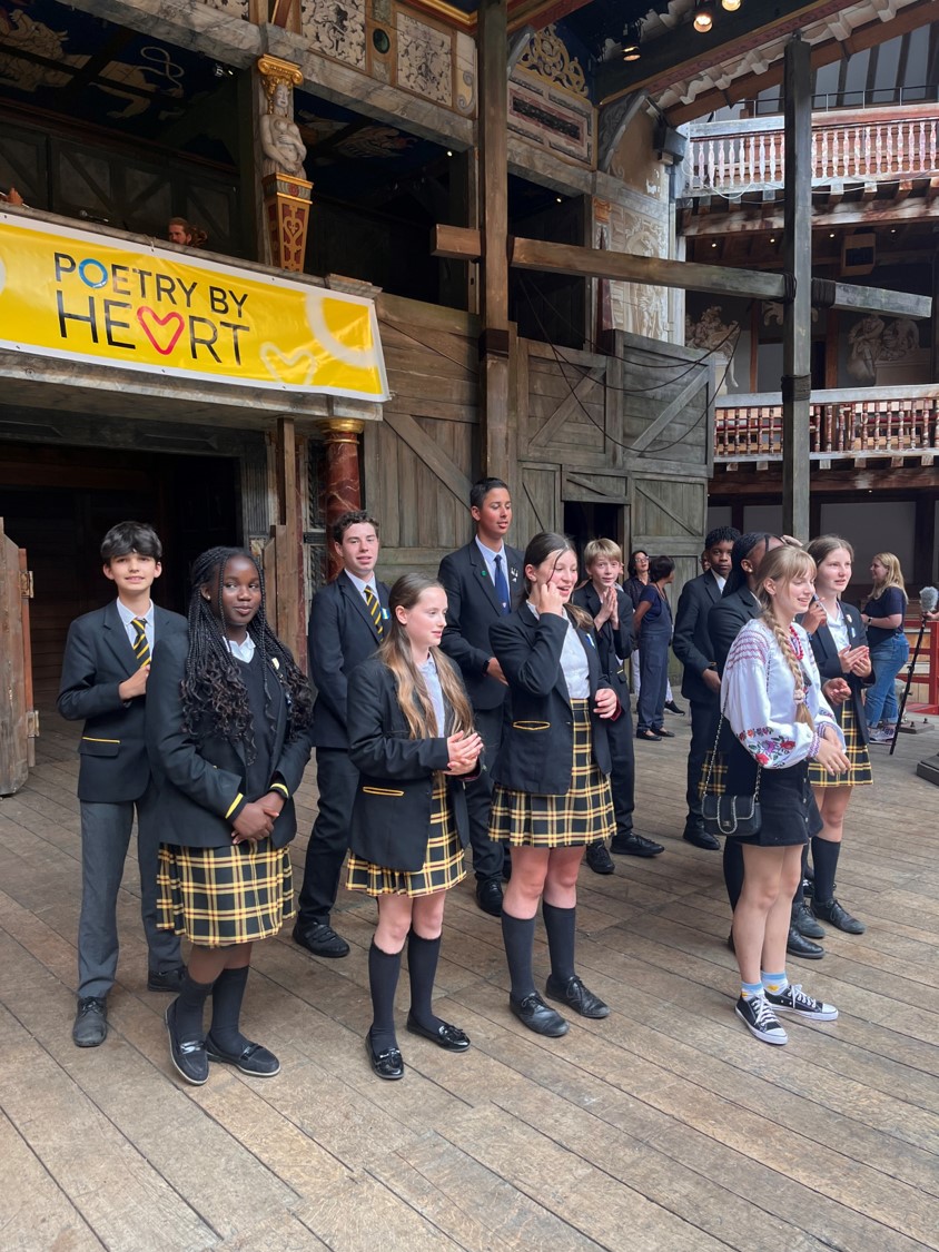 Drama students in Year 9 have today been at London's Globe Theatre collecting the Poetry by Heart Special Award for their performance of 'Mother It's Already Winter' in Ukrainian and British Sign Language, a great hit with the professional poet judges. 
#poetrybyheart