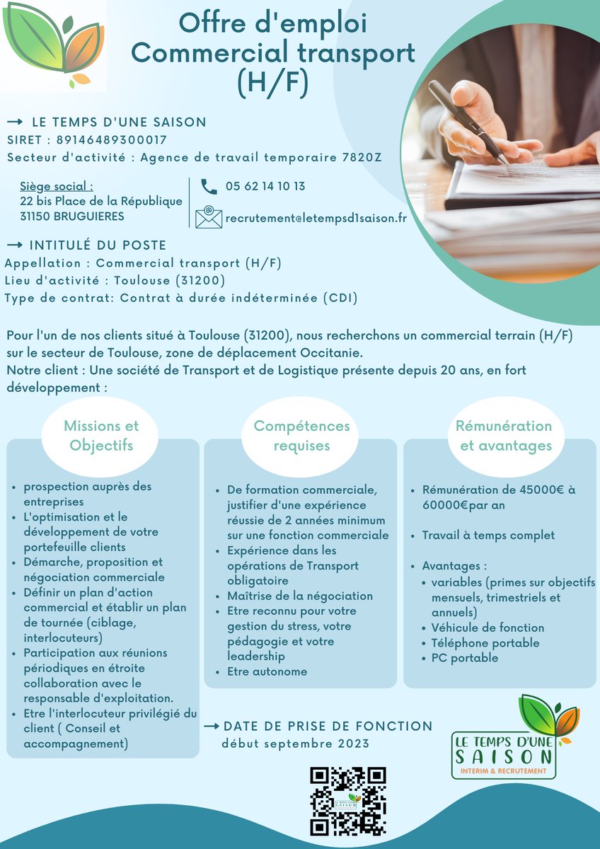 offre d'emploi #CDI #Toulouse 
#commercial #transport