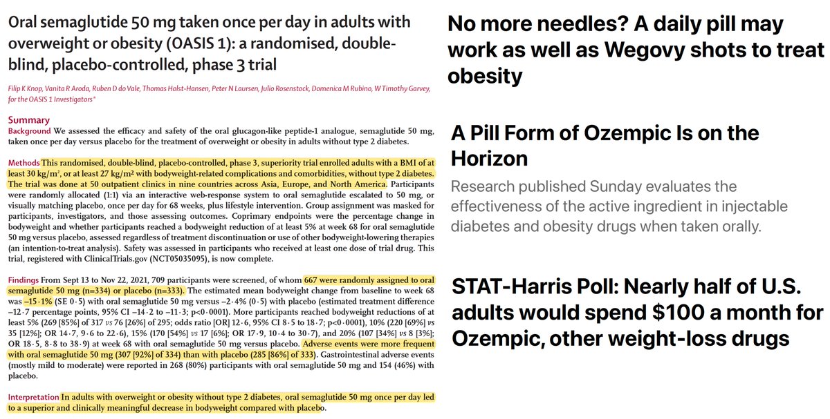 Eric Topol on Twitter "Ozempic pill randomized trial and coverage