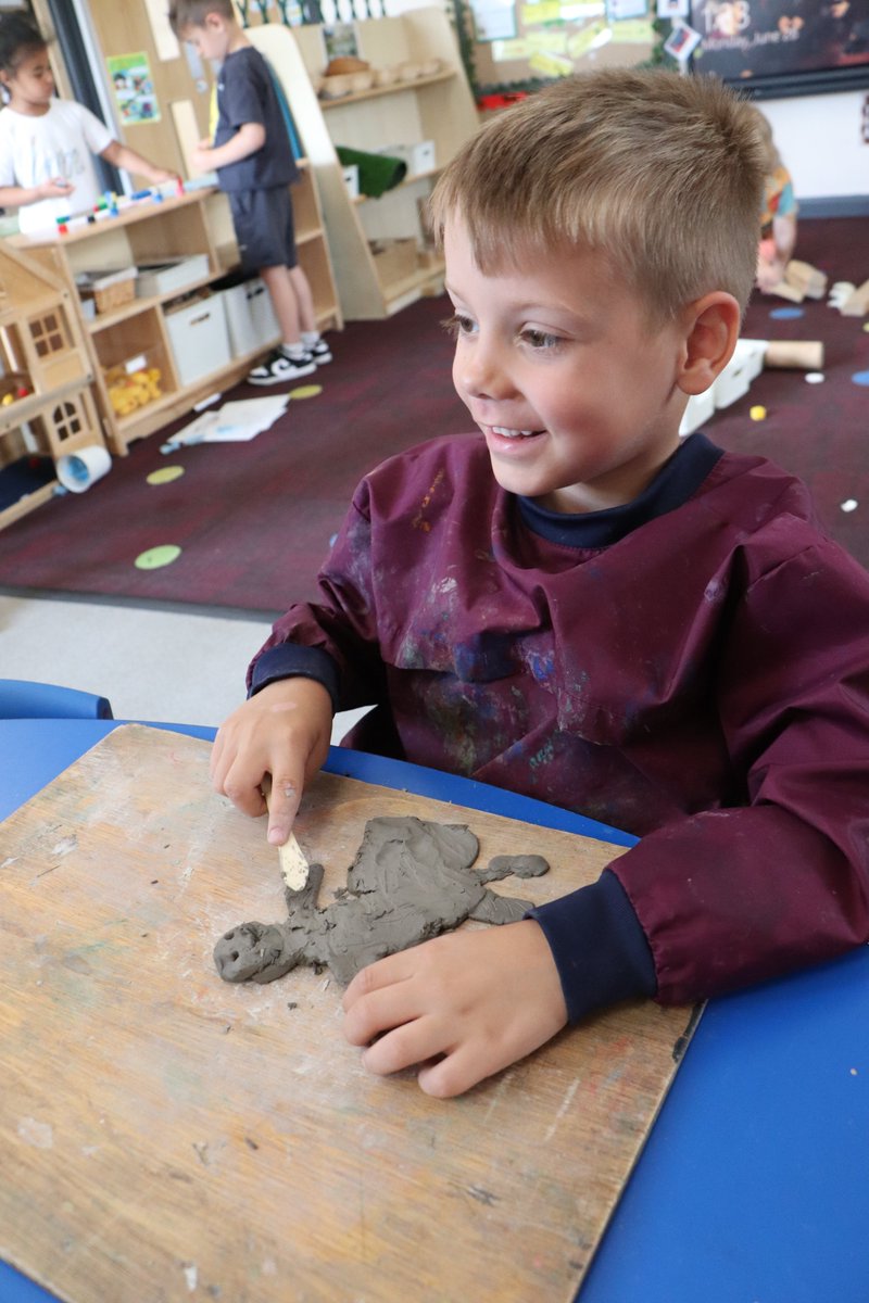 This afternoon, Early Years have been exploring clay and its properties to help develop their small motor skills so that they can use a range of tools competently, safely and confidently.
