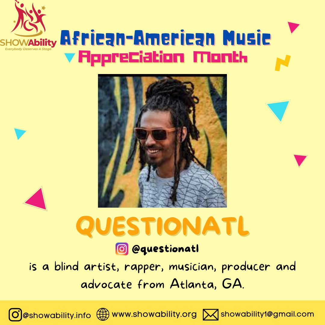 SHOWAbility_org's tweet photo. Meet #QUESTIONATL, a talented rapper and producer! You can rewatch his PATHWAY conversation here: https://t.co/myMYPZSKyv. You can show your support by following him on Instagram and YouTube @QUESTIONATL and his work is also available on Apple Music, Spotify, and Soundcloud! https://t.co/19NKDitftB