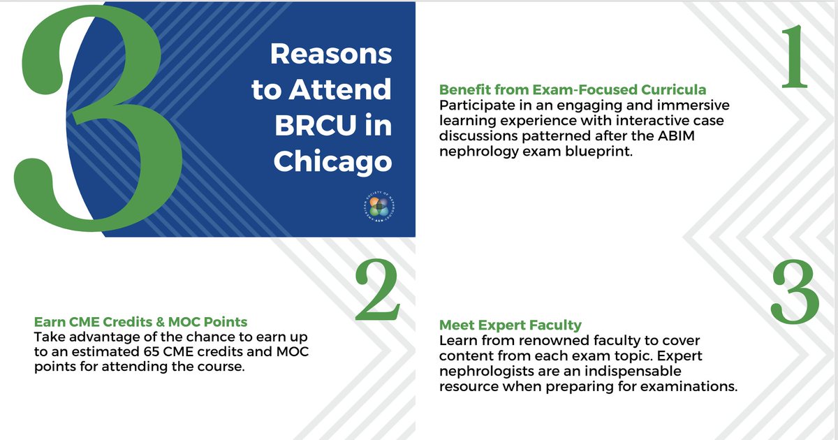 Join us at ASN's Board Review Course & Update in Chicago, IL, July 23–25, 2023. We'll engage in case discussions, board-style questions, interactive sessions, and breakout groups to maximize your study prep and confidently face the boards. Register today: asn-online.org/education/brcu…