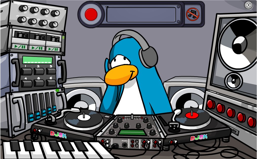VworldHistory's tweet image. The club penguin mini game DJ3K was released 15 years ago today! What's your favorite song mixed in this game?
