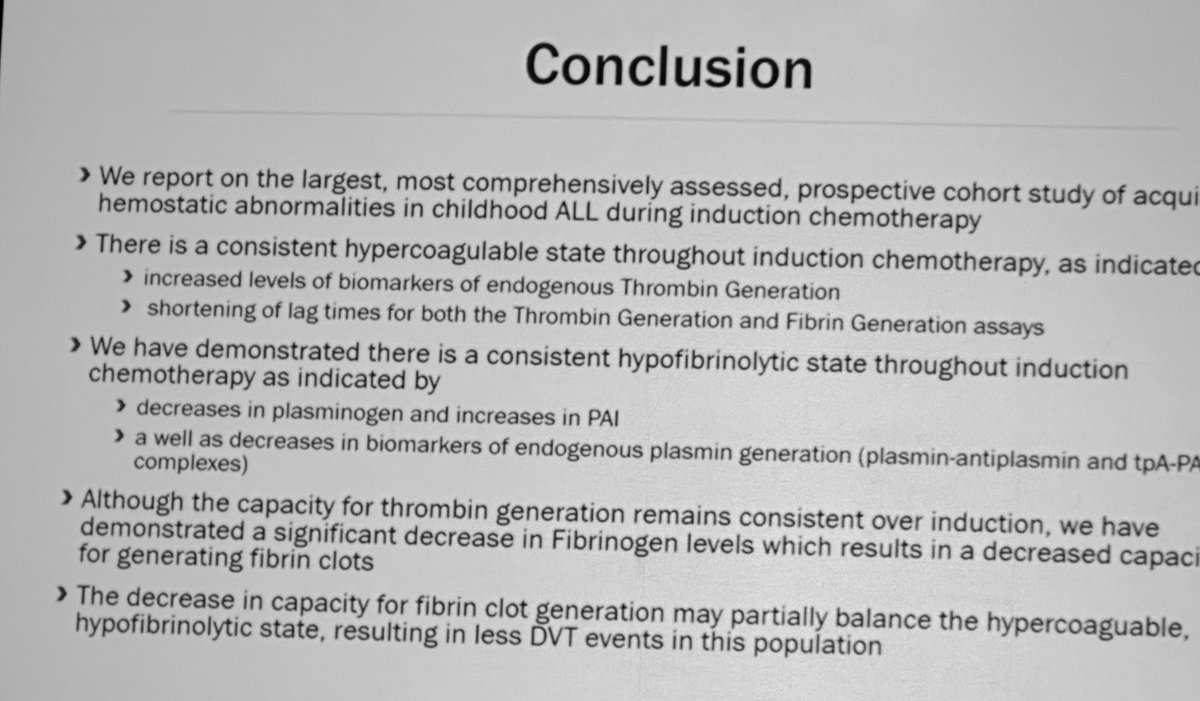 Biomarkers in children undergoing Induction for ALL on PREVAPIX study (SOC). Consistent hypercoagulable state w elev FVIII, alterations in thrombin &amp; fibrin generation, and ⬇️ fibrinogen. #ISTH2023