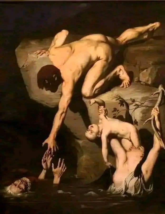 This painting below by Joseph Desiree Court, 19th Century. French Painter (1797-1867)

This painting feature a man desperately trying to save his father and completely ignoring his wife and son, who are the closest to him. His son is the lightest weight he can quickly .
Copy....