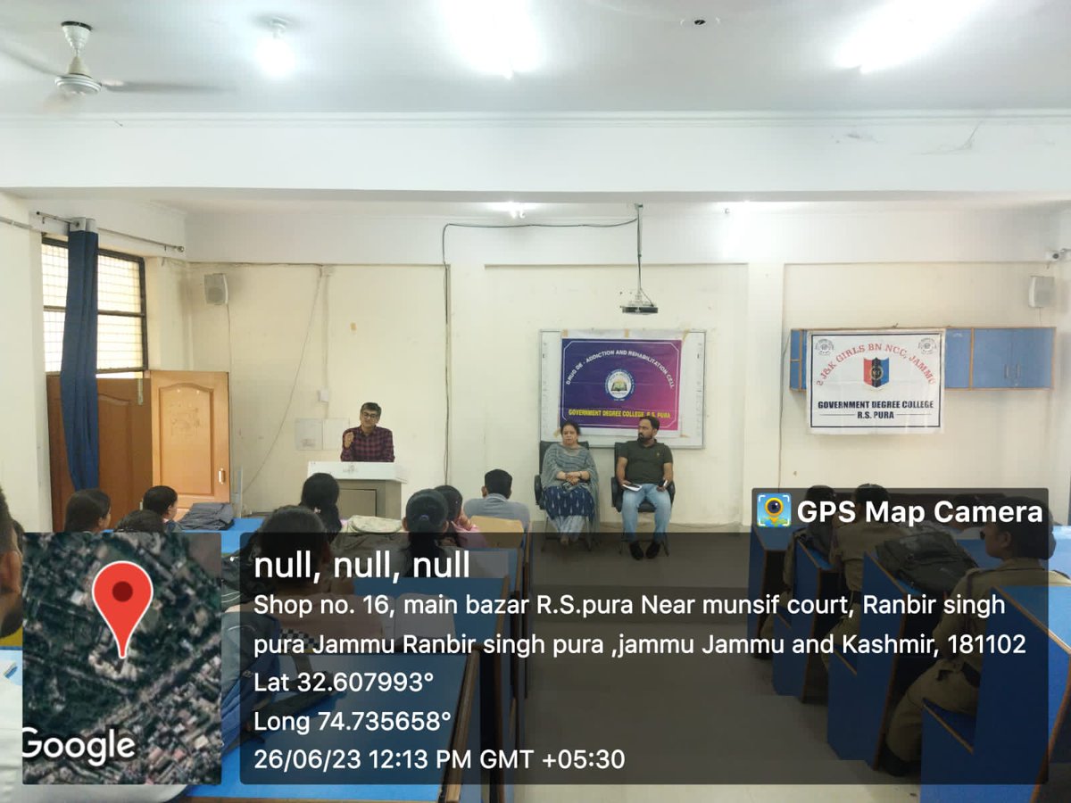 GDC_RS_Pura_NCC's tweet photo. 2 J&amp;K Girls Bn NCC of GDC, R. S. Pura organized a lecture to commemorate International Day Against Drug Abuse and Illicit Trafficking on this year's theme "People First: Stop Stigma and Discrimination, Strengthen Prevention".
#InternationalDayAgainstDrugAbuse 
@HQ_DG_NCC https://t.co/oEplejbvxG