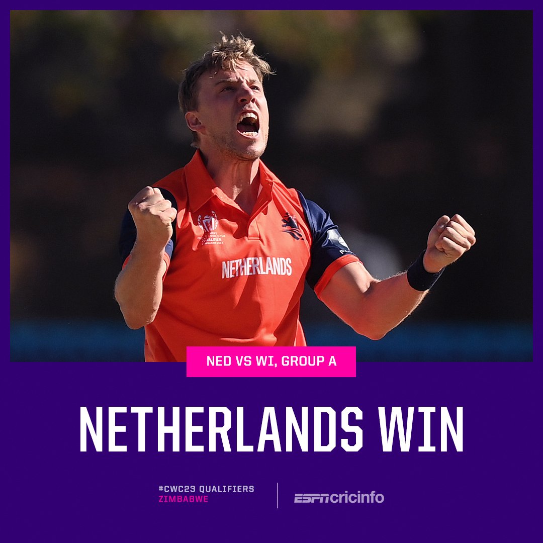 NETHERLANDS STUN WEST INDIES IN HARARE 🔥🔥🔥

They win the Super Over in style!

This sport. Nothing like it 🙌

SCORECARD: es.pn/3NOHFoA #WIvNED #CWC23