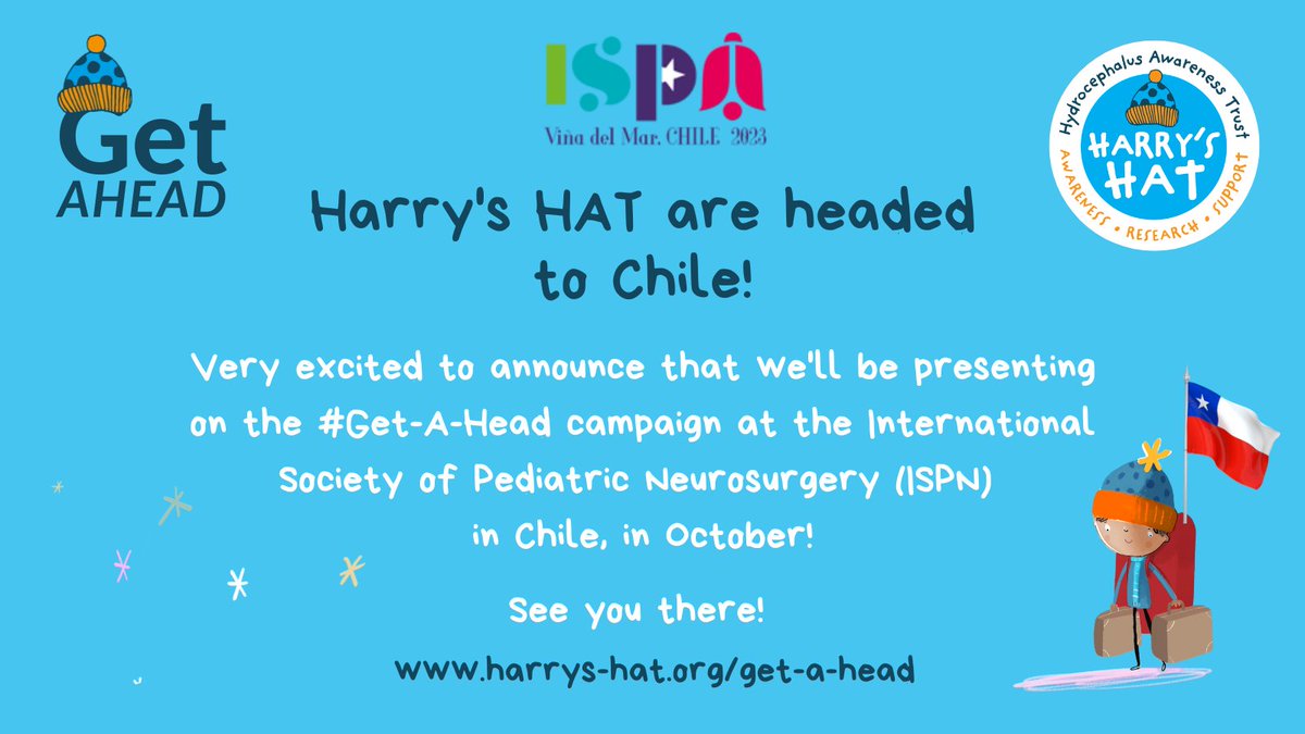 Excited that our abstract on the #GetAHead campaign at @HarrysHAT5  was accepted for @ISPNeurosurgery in Chile🇨🇱 in October!

@victoriaaglover @HillNon @HarrysHAT5 #Hydrocephalus #ISPN2023