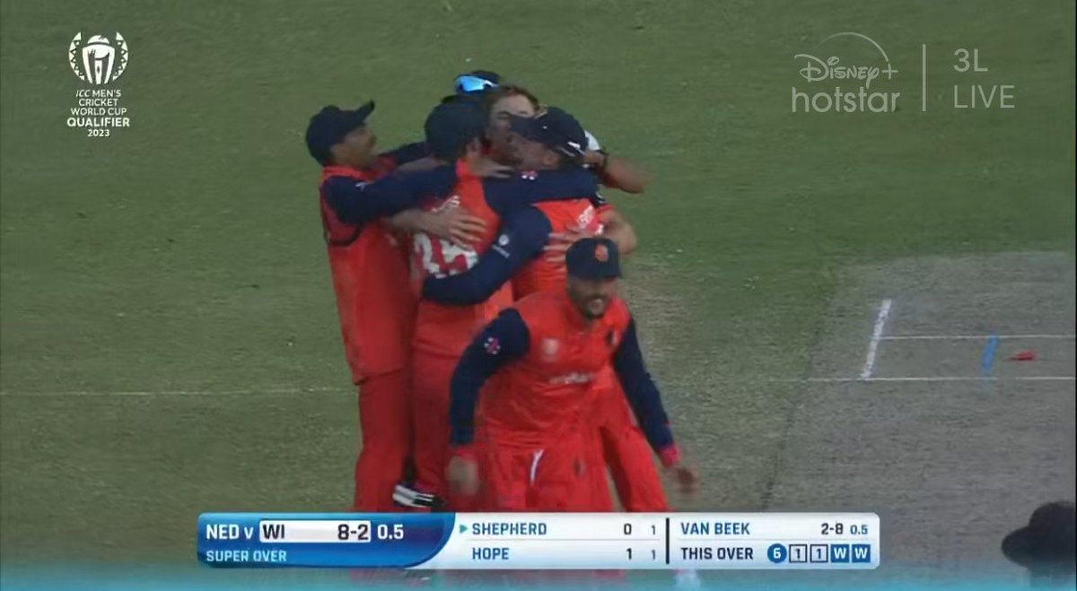 Netherland beat West Indies in the super over 🔥🔥
Bye bye West Indies 👋