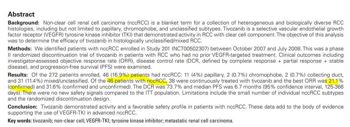 Very proud of @PBarataMD who worked hard with @arafflemd & the @AVEOOncology team (@oncdoc67 @KimAllman4 @MargeKaras) to resurface data from the RDT of #tivozanib pertaining to non-clear cell #kidneycancer. See his recent paper in @OncJournal here! @vaishamu1 @KidneyCancerDoc…