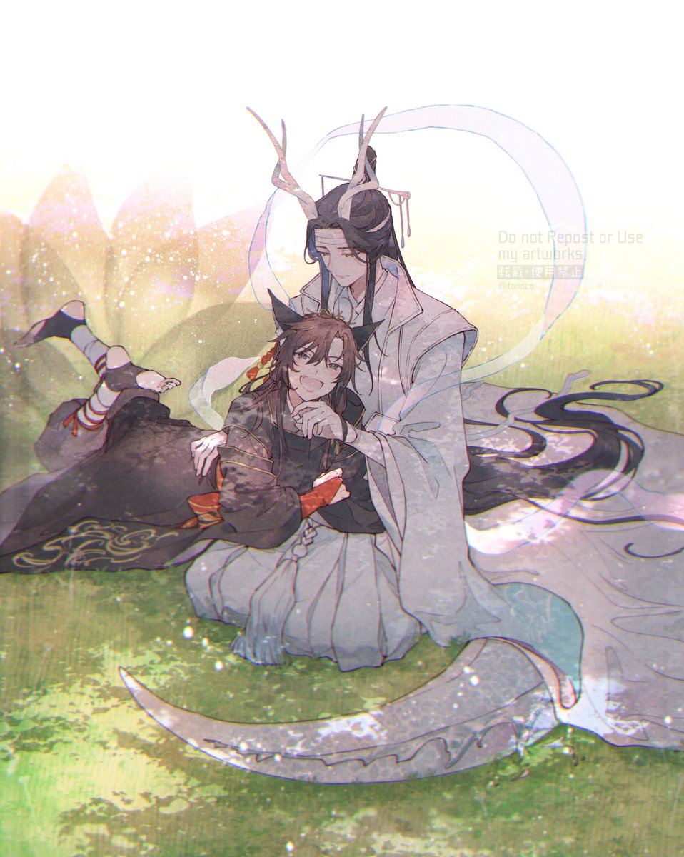 multiple boys 2boys long hair chinese clothes male focus dragon tail dragon boy  illustration images