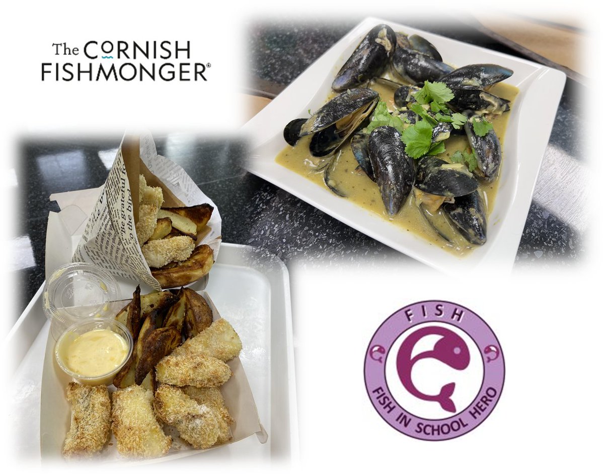 With the Fish in School Hero Cookery Club well underway, here are some fantastic dishes created by students - Thai Green Curry mussels and Hake Goujons, wedges served with homemade Mayonnaise. #Fishheroes @FoodTCentre @fishmongersCo @HeroesFish @wingofstmawes