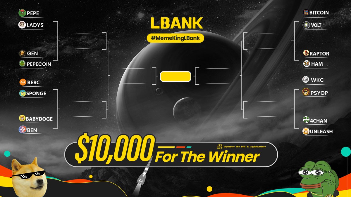 LBank_Exchange's tweet image. 📍Part 2 #MemeKingLBank competition is here!📍

💰Support your favorite #memecoin and win $10,000!

#Memecoins with the most #votes progress to the next round!

To enter:
1⃣Retweet &amp;amp; follow @LBank_Exchange
2⃣Comment #MemeKingLBank + your project&apos;s ticker to join! (e.g. #PEPE)