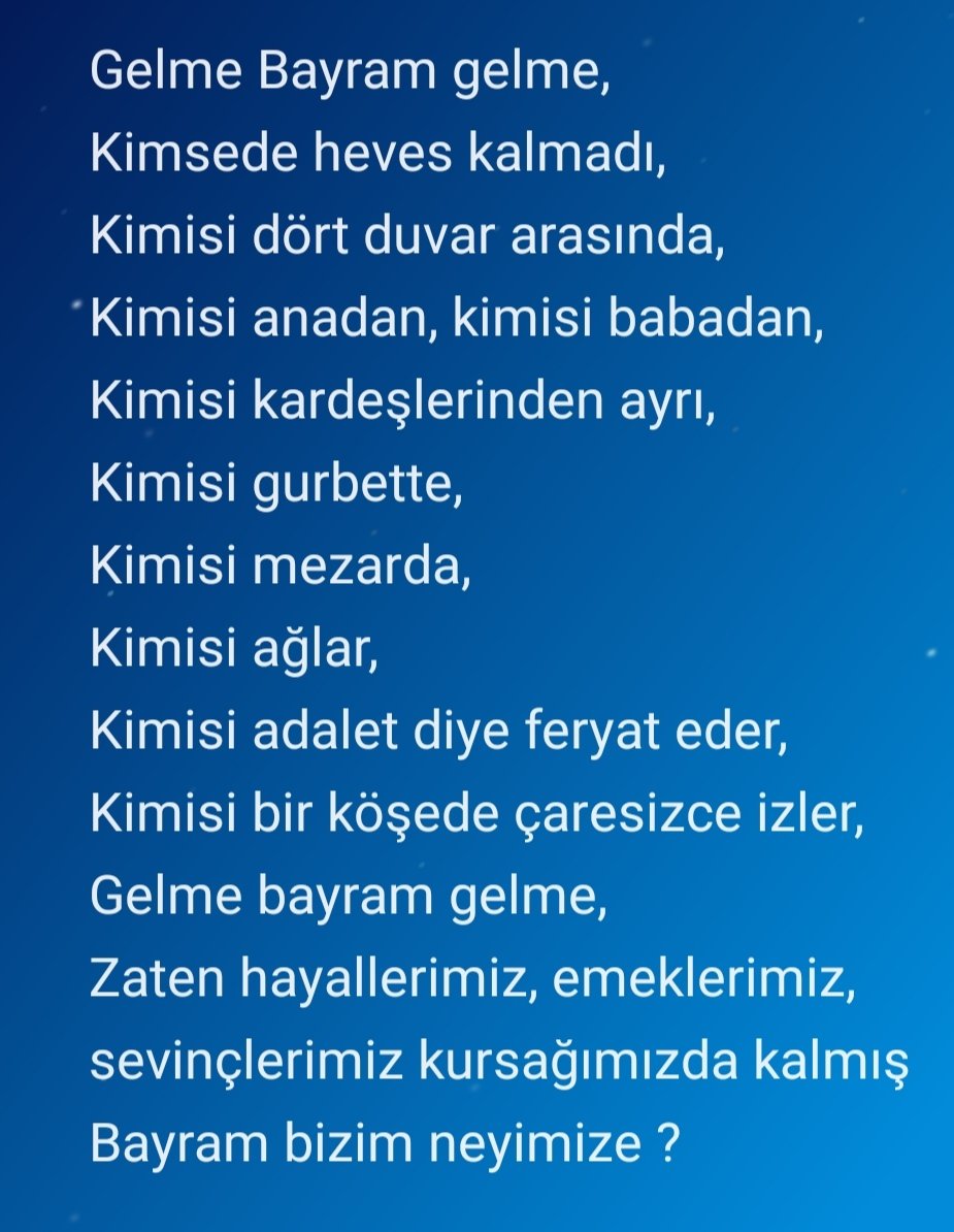 Bayram bizim neyimize ?
İçimizde yaşama sevincimi bıraktınız ?