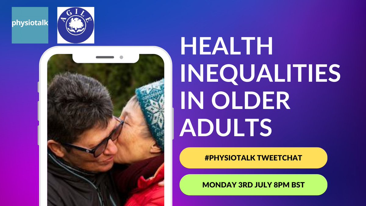 The next #physiotalk tweetchat is hosted by <a href="/AGILECSP/">AGILE</a> on Monday 3rd July at 8pm BST
The topic is 'Health Inequalities in older adults'   physiotalk.co.uk/2023/06/26/hea…