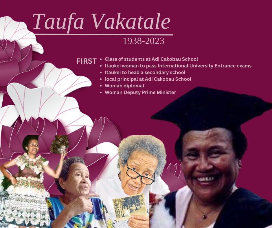 Rest in Peace Madam Taufa Vakatale. 

Trailblazer pioneer with the audacity to be chosen ahead of and in spite of age-old hurdles in colonial #Fiji. Excelled in education, diplomacy &amp; government. The original breaker of barriers &amp; glass ceilings.

Because of you, we can &amp; we do!