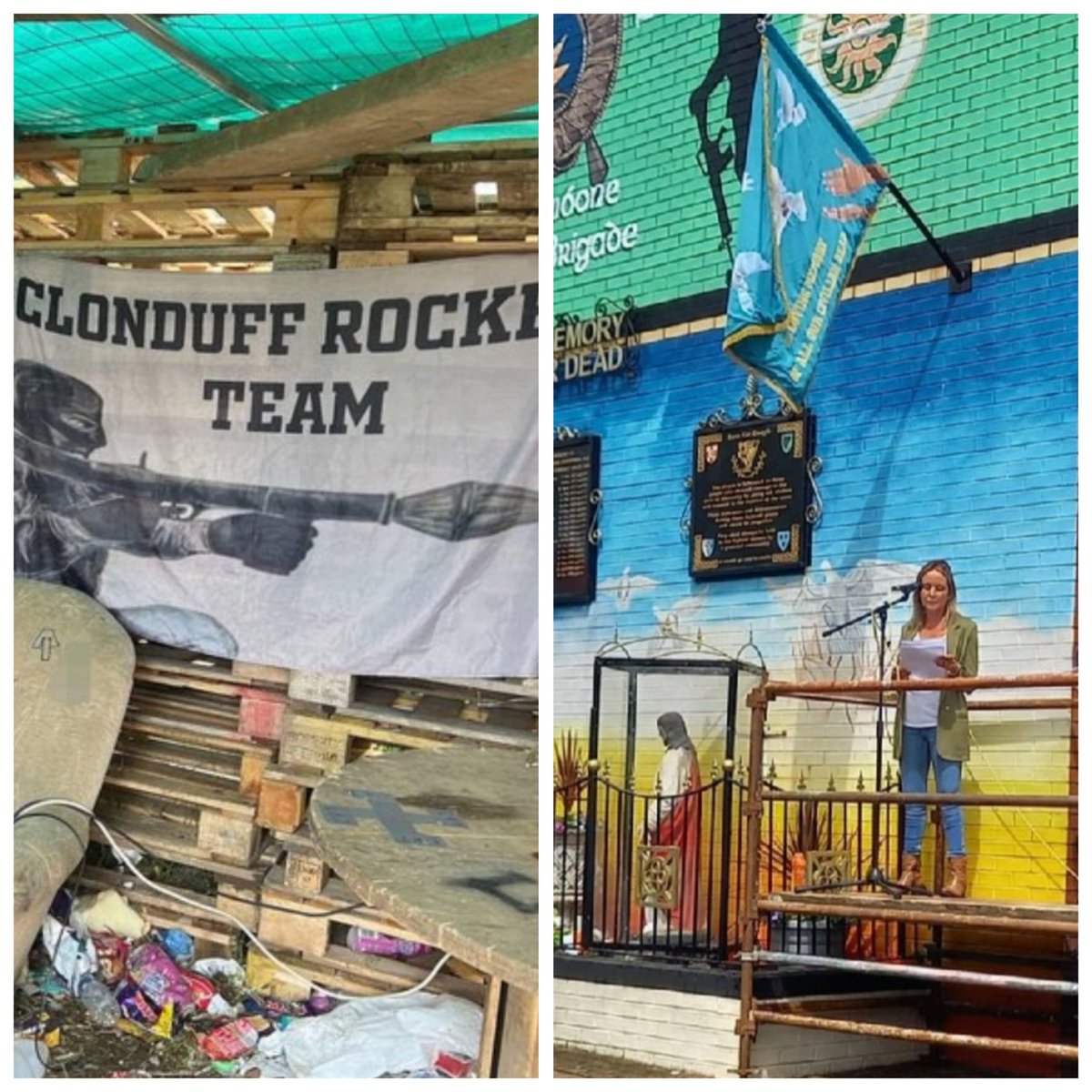 Javoudria's tweet photo. The photo on the left is a kids hut 
and the photo on the right is of a member of @belfastcc https://t.co/Qgrz75wAUd