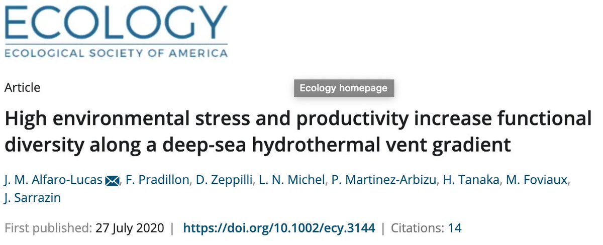 I'm over the moon and honored to receive the <a href="/DSBSoc/">Deep-Sea Biology Society</a> Prize for #OutstandingPhDThesisPaper for my paper about functional diversity at deep-sea #HydrothermalVents published in <a href="/ESAEcology/">Ecology</a>. Many thanks to my coauthors and the <a href="/DSBSoc/">Deep-Sea Biology Society</a> 🎉🎊🎉🎊👇esajournals.onlinelibrary.wiley.com/doi/abs/10.100…