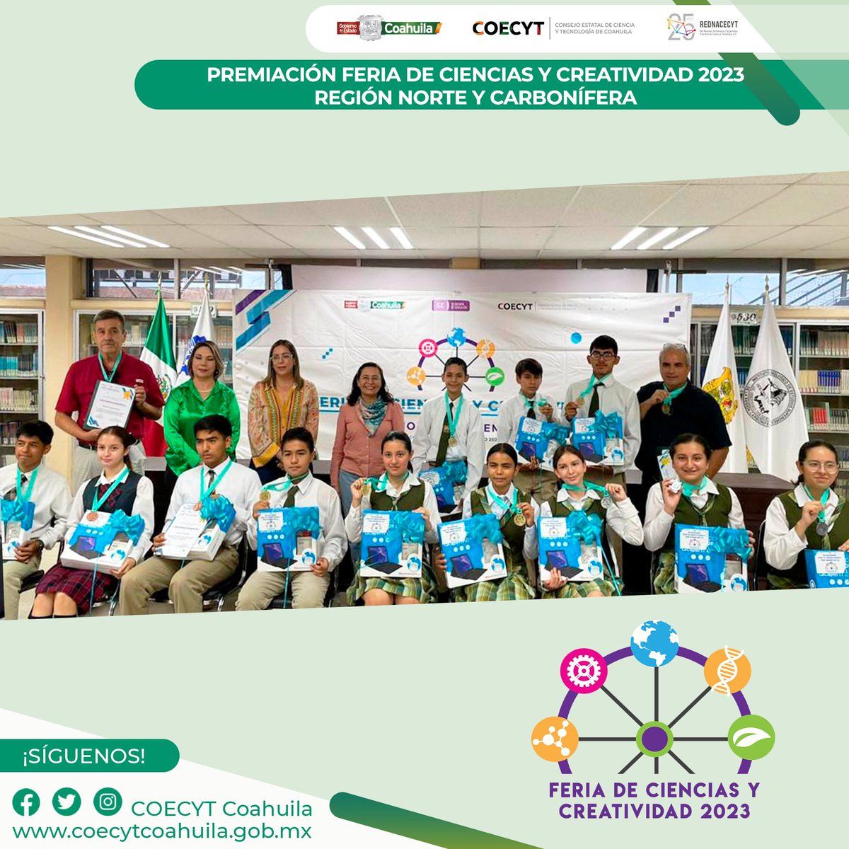 coecytcoahuila's tweet photo. 🏅 En el TECNM Campus Carbonífera se llevó a cabo la premiación a los proyectos ganadores de Nueva Rosita y Sabinas de la Feria de Ciencias y Creatividad. Se reconoció el talento de 4 equipos de jóvenes de secundarias públicas.

#FuerteCoahuilaEs
@GobDeCoahuila @vmario_garza https://t.co/NGCEjHKdka