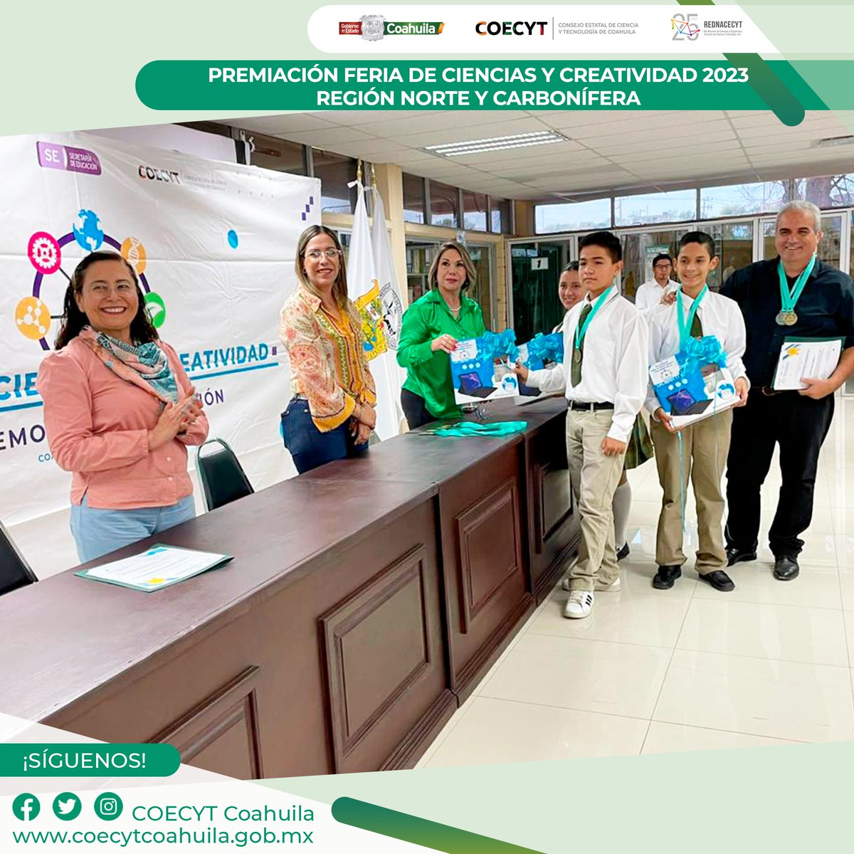 coecytcoahuila's tweet photo. 🏅 En el TECNM Campus Carbonífera se llevó a cabo la premiación a los proyectos ganadores de Nueva Rosita y Sabinas de la Feria de Ciencias y Creatividad. Se reconoció el talento de 4 equipos de jóvenes de secundarias públicas.

#FuerteCoahuilaEs
@GobDeCoahuila @vmario_garza https://t.co/NGCEjHKdka