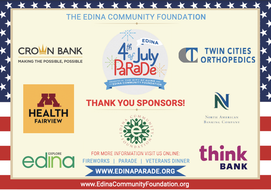 EdinaParade's tweet photo. We are getting excited to bring you the annual #EdinaParade in just over a week. We couldn't stage the parade each year without the generous support of our sponsors. 1/3 https://t.co/elW23lw3QK