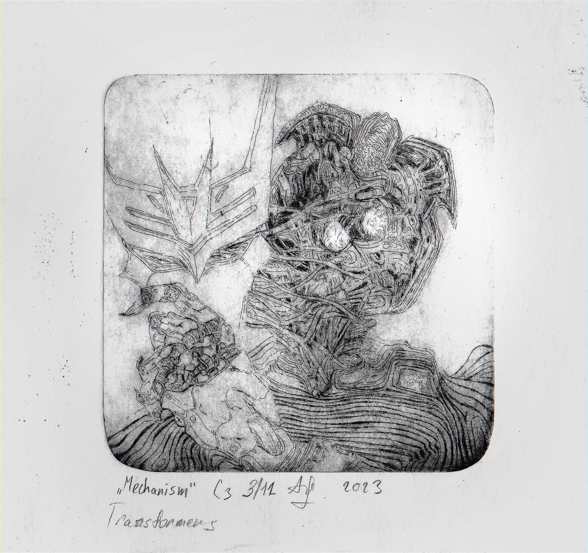 #Transformers #Tarn 
Etching on copper, print itself 10X10 cm