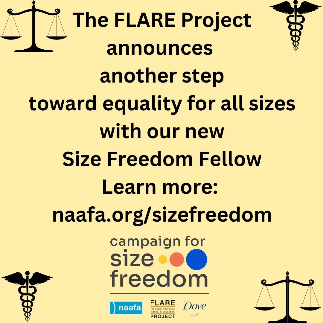 We are so excited to share that <a href="/danceswithfat/">Ragen Chastain (she/her)</a> will be joining the #CampaignforSizeFreedom as the first-ever legal fellow focused on body size discrimination. Thank you <a href="/Dove/">Dove</a> for making this possible &amp;  <a href="/NAAFAofficial/">NAAFA</a> for your partnership. Learn more at naafa.org/sizefreedom