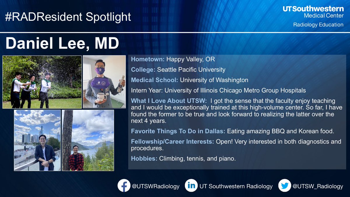 It’s time for #radres spotlight featuring our 💫 R1 Dr. Daniel Lee @UTSW_Radiology @RADroom @futureradres @UTSWNews