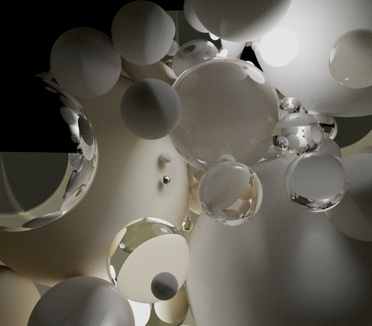 Continuing to pack sphere w my WebGL pathtracer. Really like the lighting in this one :)

 #genart #creativecoding
