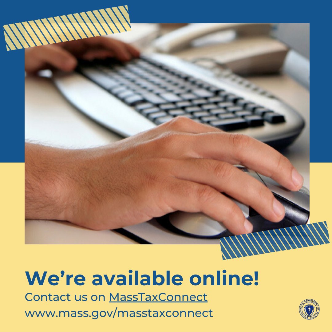 MassRevenue's tweet photo. Got a question? Send us a message. Our customer contact center team is available to help answer your questions and respond quickly. Send us your questions by logging into your #MassTaxConnect account anytime. https://t.co/qlpfSu3RUA #emessage #taxhelp #customerservice https://t.co/iOsistC3pq