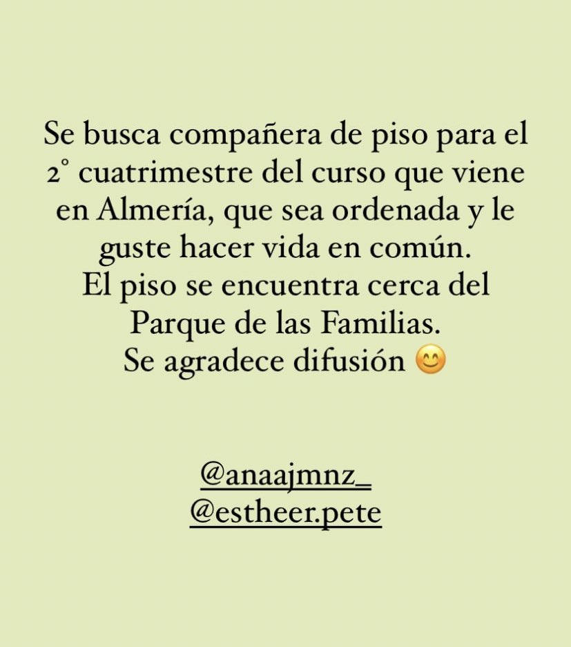 anaaa267's tweet photo. Se agradece difusión 🫶🏻 #pisosalmeria #pisosual #queydondeestudiar2024 #ual #cotilleoual @anaajmnz_ https://t.co/LeIXUb0VfB