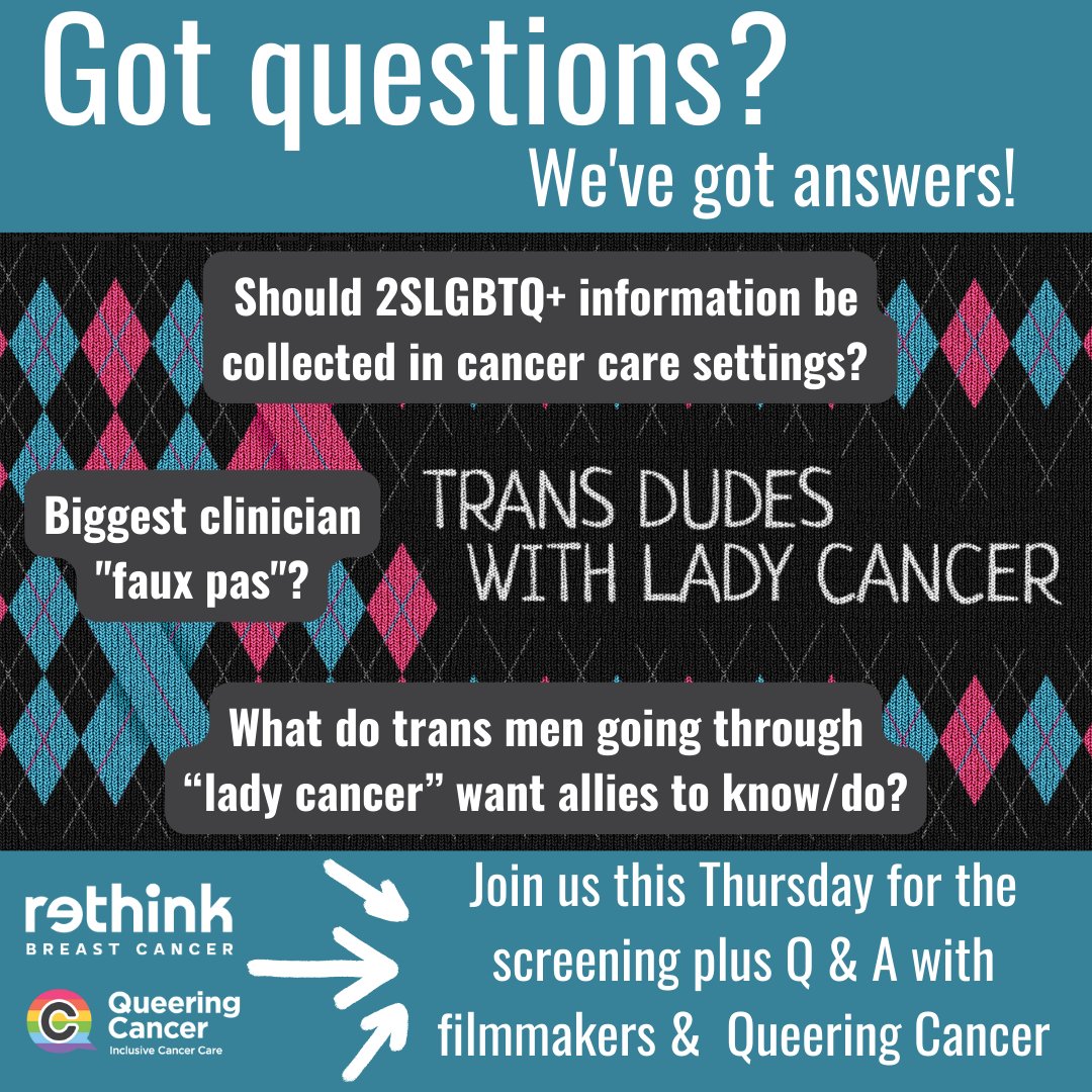 Get your questions answered! 
Come for the Canadian premiere screening of "Trans Dudes with Lady Cancer" - stay for the panel discussion with the filmmakers and QC 🇨🇦
Registration &amp; event details: bit.ly/TDWLC_tickets