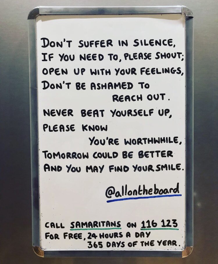 Don’t suffer in silence. 
YOU are worthwhile.
Call @samaritans for free on 116 123, 24 hrs a day, 365 days a year. 
There are people waiting for your call and ready to listen to you.

#Samaritans