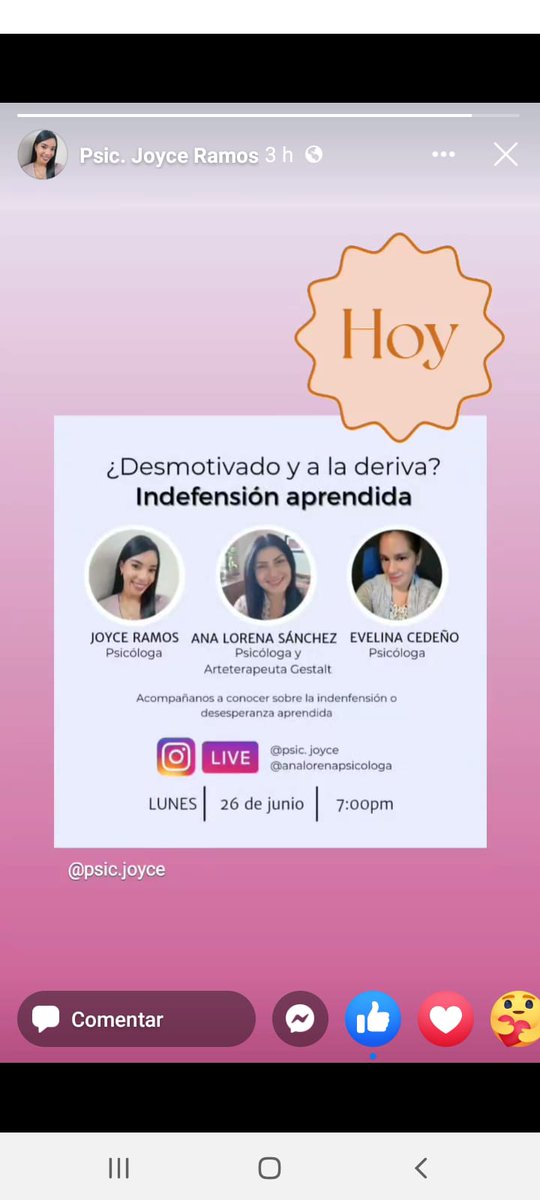 jjdarien's tweet photo. Hoy con @joyce_ramos01 y colegas tienes una oportinidad única gratuita de encontrar herramientas idóneas para motivarte contigo mismo.
#JoyceLaPeluchitaDePapa
#PsicJoyce
#JoycePsicología https://t.co/FoLGWOAgWm